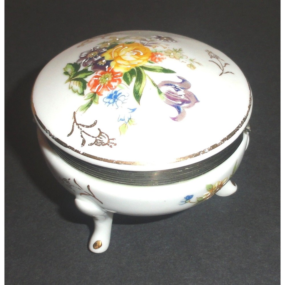 Vintage Napcoware Japan 2" Tall Rose Trinket Footed Jewelry Box with Hinged Lid - Picture 6 of 8